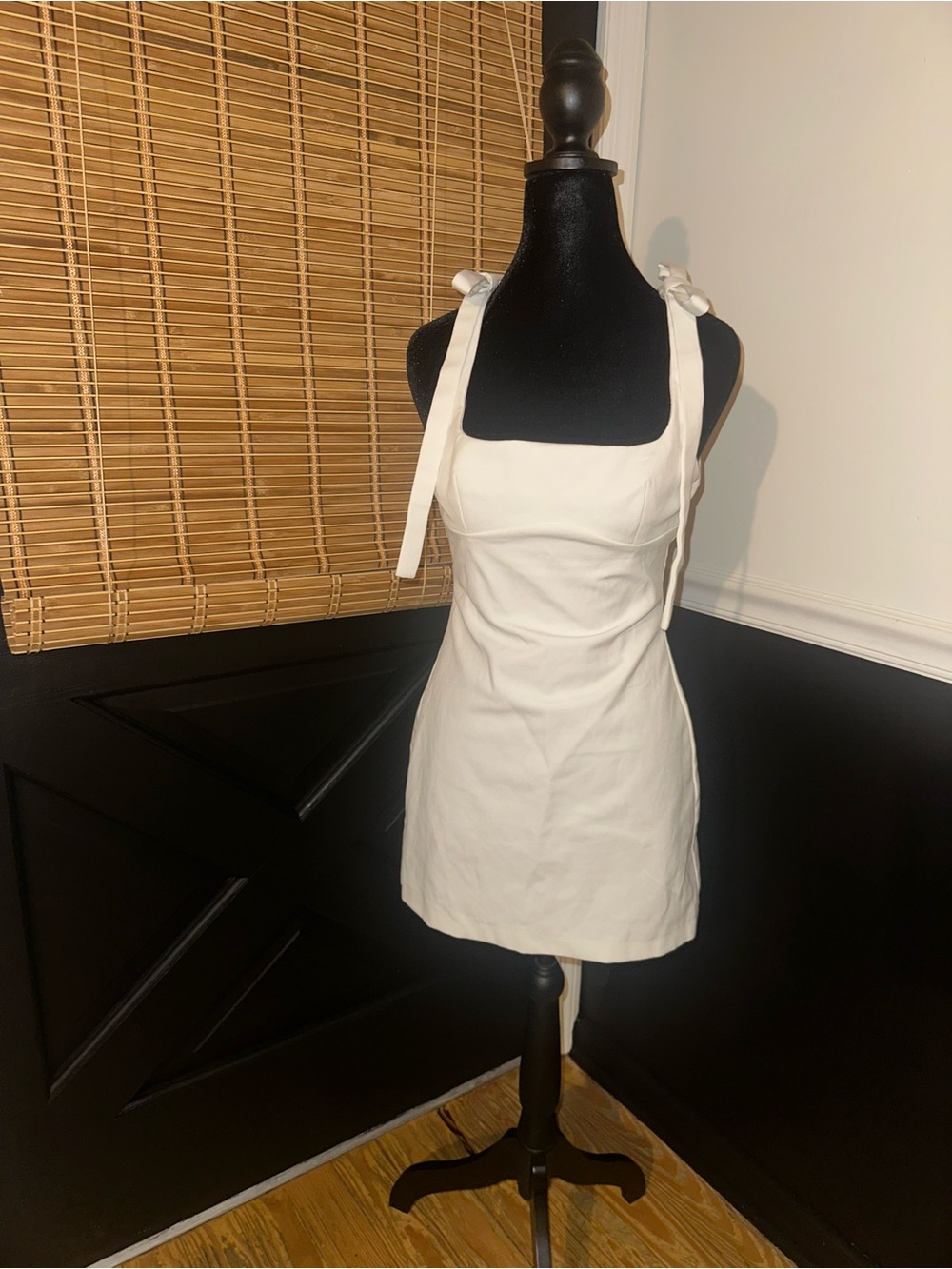 Zara White Tie-Shoulder Mini Dress